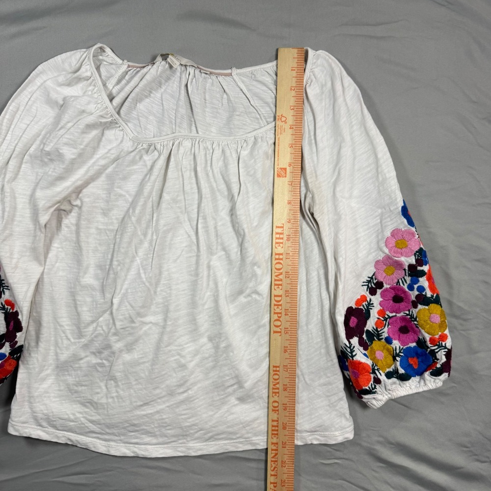 Boden White Poppy Floral Embroidered Puff Sleeve Peasant Top Sz 6 Cottagecore - Picture 7 of 12